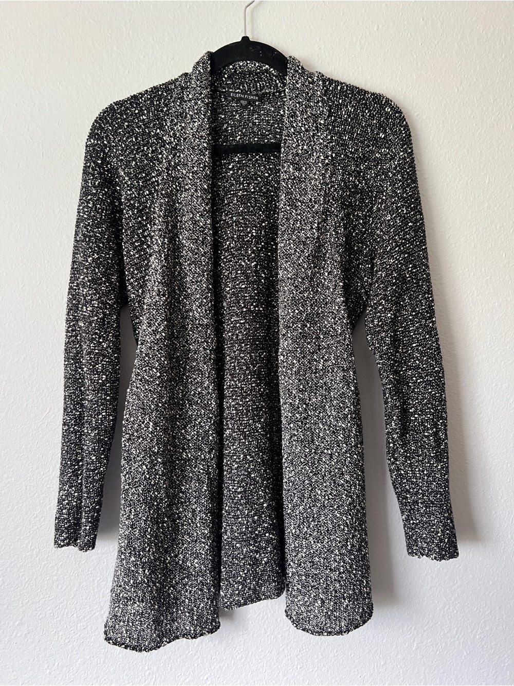 Eileen Fisher Black and White Micro Tweed Cotton Cardigan Sweater Size medium - Picture 3 of 4